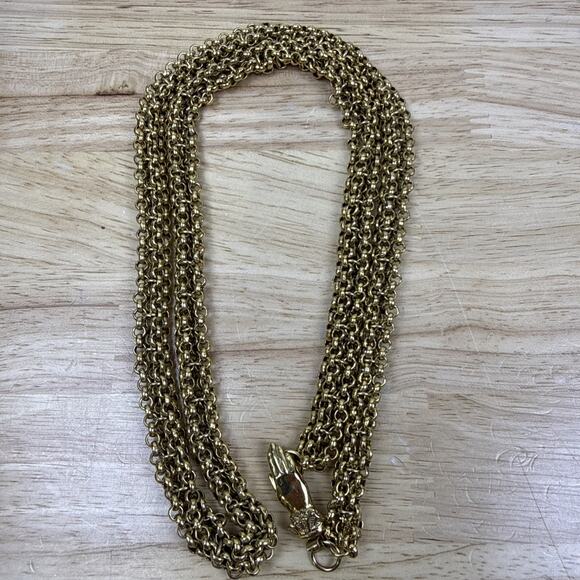 Unbranded Jewelry - Vintage Figural Hand Clasp Rolo Chain Necklace Chunky Statement Piece 31” RARE